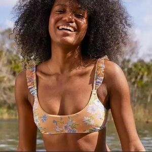 Aerie Orange and Purple Floral Bikini top XL NWT